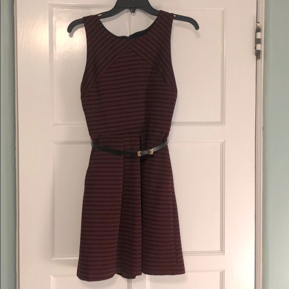 BCX Black & Burgundy Striped Sleeveless Dress